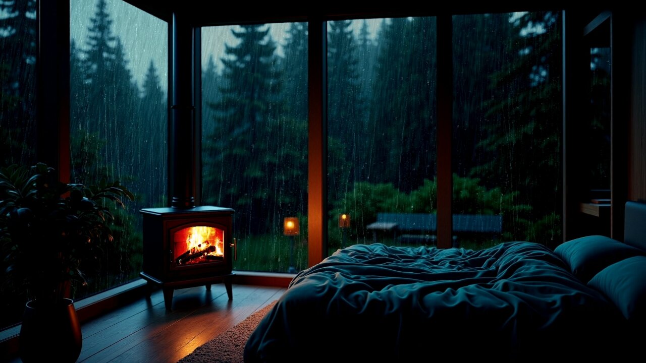 Rain & Crackling Fireplace Sounds | 4 Hours for Sleeping, Reading, Relaxation