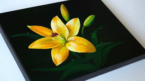 Flower Painting in Acrylic _ Lily Flower Painting _ Yellow Flower Painting