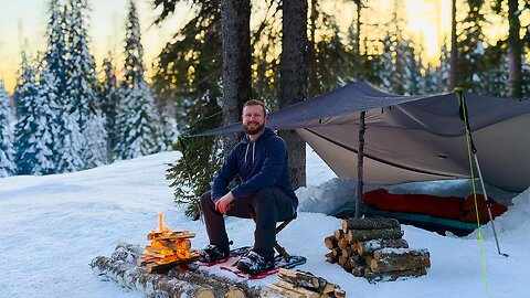 Winter Tarp Camping Under The Full Moon