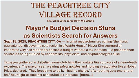Mayor's Budget Decision Stuns as Scientists search for answer! Peachtree City!