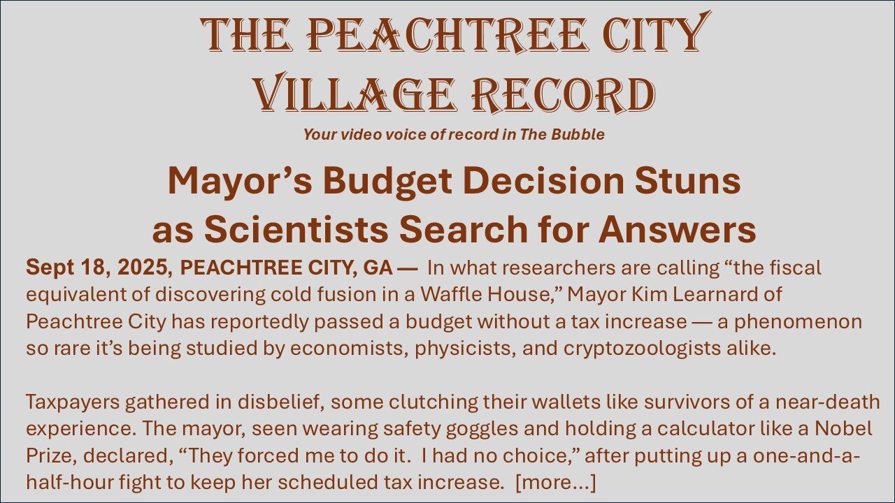 Mayor's Budget Decision Stuns as Scientists search for answer! Peachtree City!