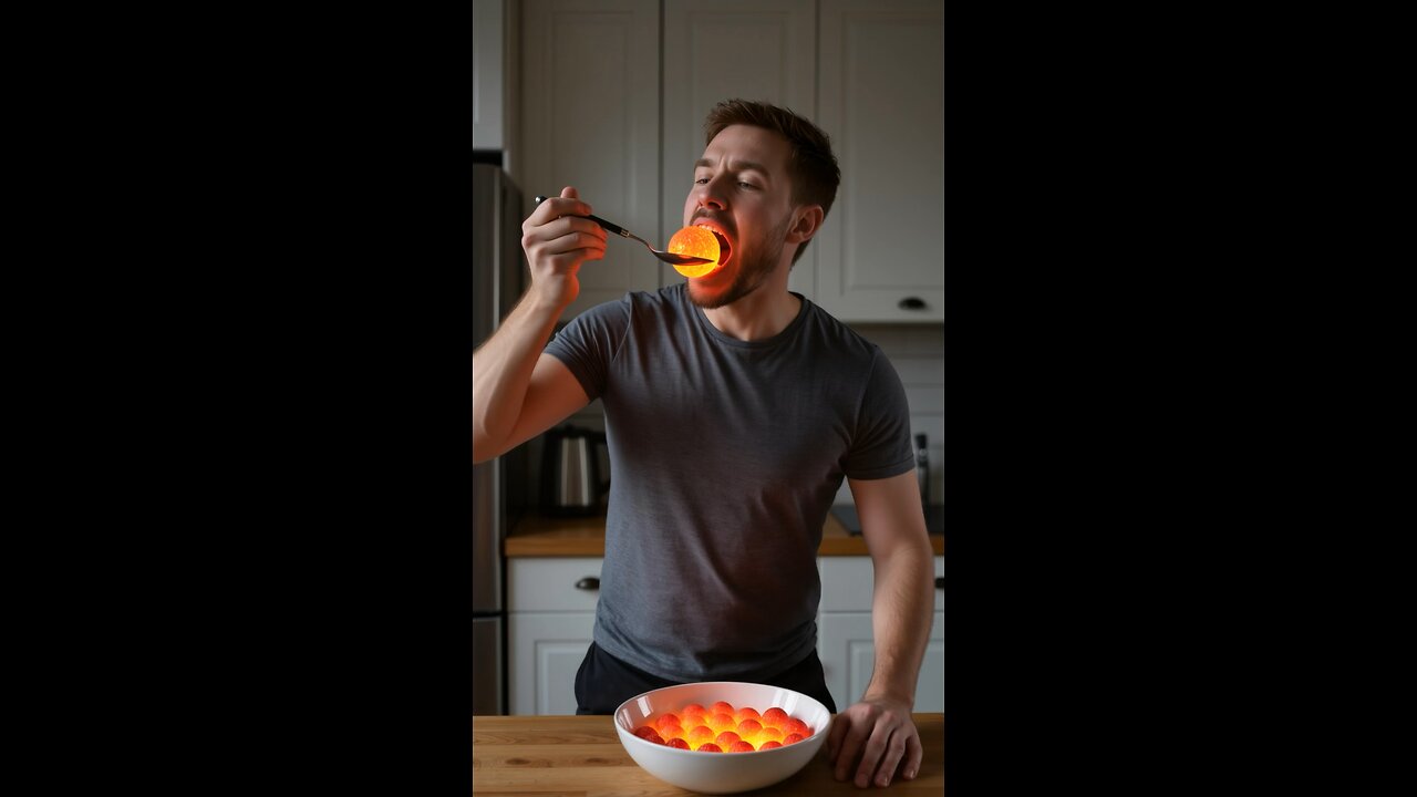 A man eating lava ball ASMR Ai