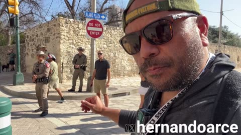 Anti ICE protester outside the Alamo in San Antonio