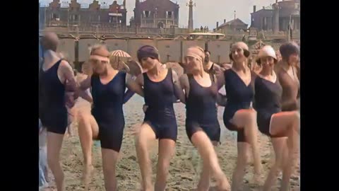 Scheveningen’s Beach Magic: 1925 Dance Group in Color!