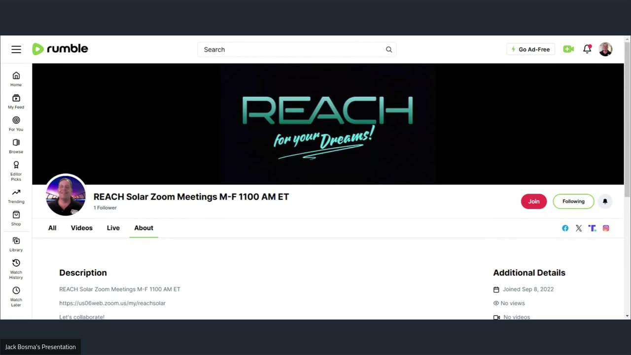 REACH Solar Zoom Meetings M-F 1100 AM ET