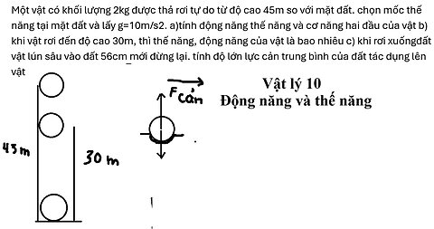 Lý 10: Một vật có khối lượng 2kg được thả rơi tự do từ độ cao 45m so với mặt đất. chọn