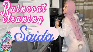 4K Glossy Raincoat Try On 🧥✨ Cleaning & Outfit Style