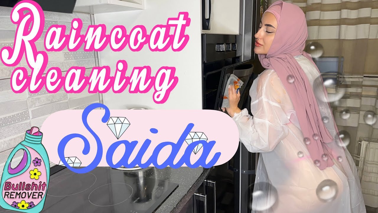 4K Glossy Raincoat Try On 🧥✨ Cleaning & Outfit Style