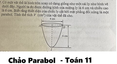 Toán 11: Chảo parabol: Có một vật thể là hình tròn xoay có dạng giống như một cái ly như hình vẽ