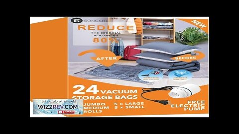 24 Pack Vacuum Storage Bags with Electric Pump (5 Jumbo 5 Large Review