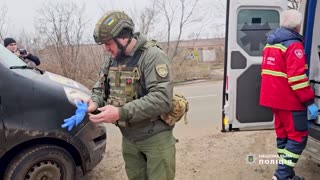 Police officers and volunteers evacuated a seriously ill woman from Kostyantynivka