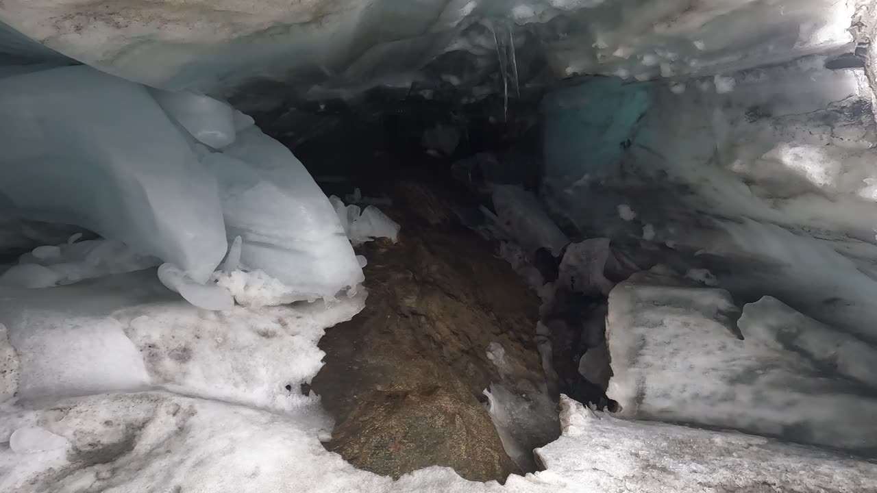 Inside an ice cave in Vallunaraju