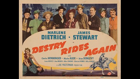 Destry Rides Again, Western 1939. James Stewart, Marlene Dietrich, Brian Donlevy, Charles Winninger, Mischa Auer, Irene Hervey, Una Merkel, Allen Jenkins, Warren Hymer, Billy Gilbert