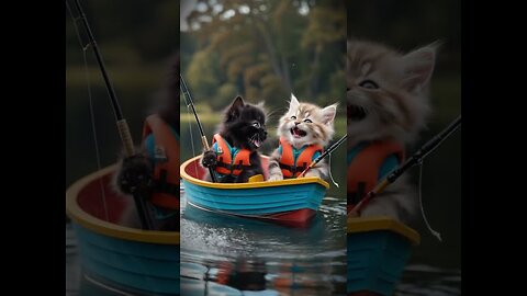 Cute Farting Kittens. Lake Fishing