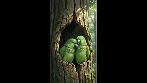 Quiet Companions in the Forest – Ghibli-Inspired Parrot