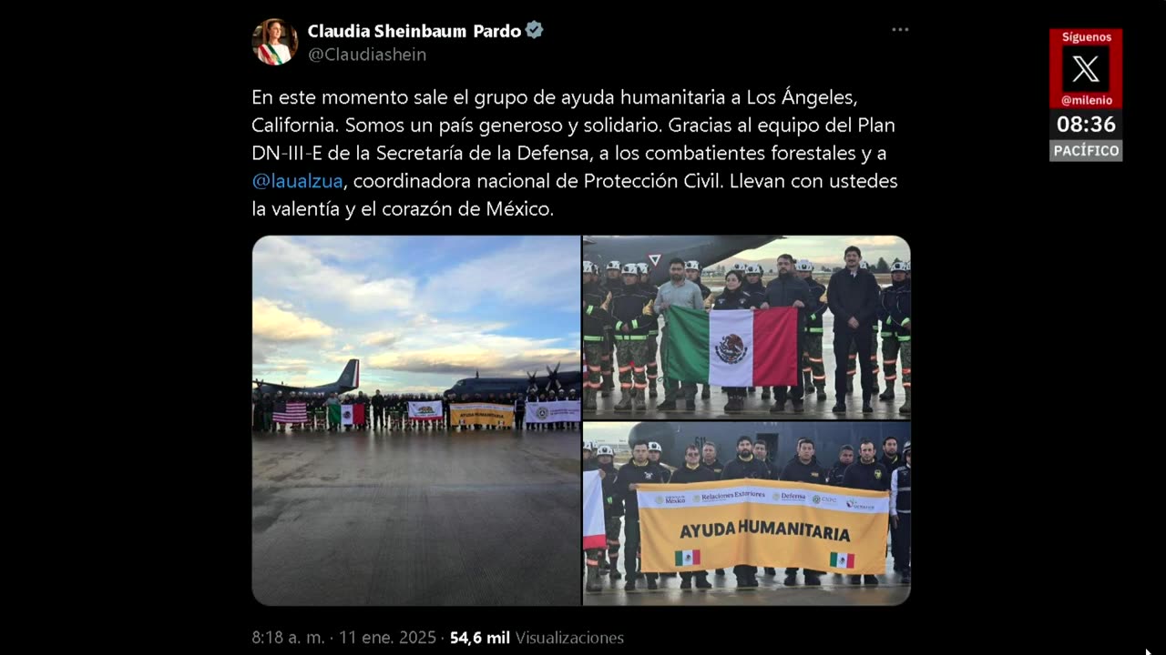 Claudia Sheinbaum reconoce a la Sedena por enviar ayuda humanitaria a California