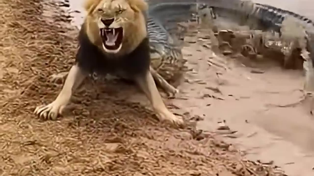 Lion vs River Monster
