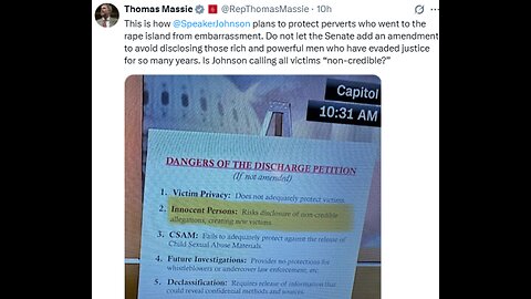 Speaker Mike Johnson claims the Epstein files CAN'T be released UNREDACTED because they contain intelligence-agency material that falls under NATIONAL SECURITY.