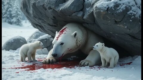 mother polar bear injured into the mountains