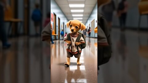 The puppy goes to school alone