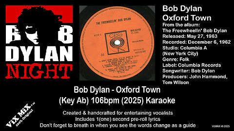 SingLikeBob - Oxford Town (Key Ab) 106bpm (2025) Karaoke