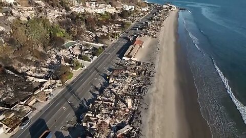Drone footage shows devastation from Palisades fire on beachfront homes in Malibu