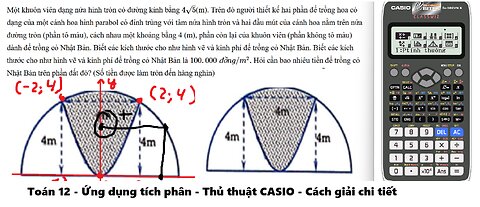 Toán 12: CASIO: Một khuôn viên dạng nửa hình tròn có đường kính bằng 4 √ 5 (m). Trên đó người thiết