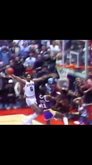 Philadelphia 76ers Dr J's most iconic dunk on Los Angeles Lakers Michael Cooper. Julius Erving