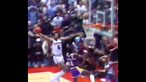 Philadelphia 76ers Dr J's most iconic dunk on Los Angeles Lakers Michael Cooper. Julius Erving