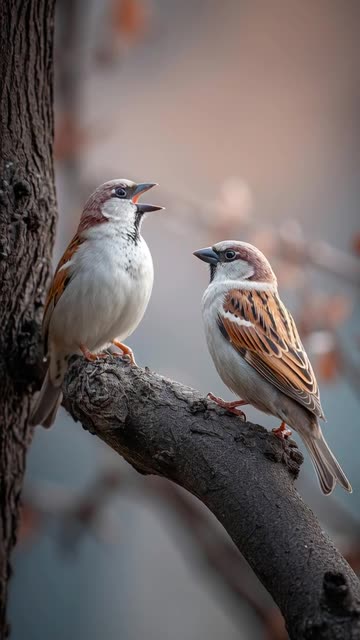 two sparrows sitting on a tree and one of them is talking to the other #rajbirmangat