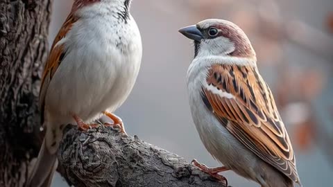 two sparrows sitting on a tree and one of them is talking to the other #rajbirmangat