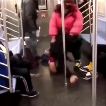 Dude Gets Pantsed & Beaten Up On A Train By A Giant Fat Lady