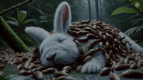 A rabbit is surviving from leeches in a rainforest. 🐰