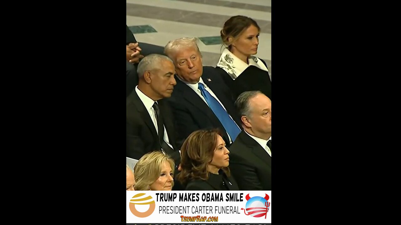 TRUMP MAKES OBAMA SMILE AT PRESIDENT CARTER'S FUNERAL 😀 TrumpRap.Com