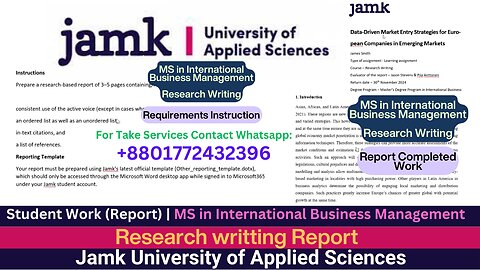 Client Work (Report) MS Research Writting Report | MS in International Business Management | Jamk