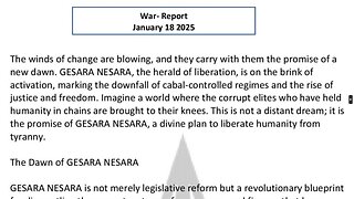 WAR REPORT - JANUARY 18 2025 - THE DAWN OF GESARA NESARA