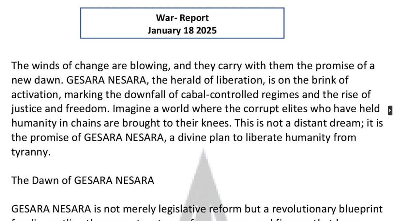 WAR REPORT - JANUARY 18 2025 - THE DAWN OF GESARA NESARA