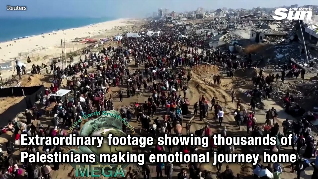 Extraordinary footage showing thousands of Palestinians making emotional journey home