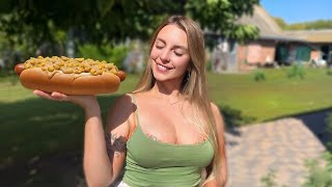 Village Girl Cooks Creamy Hot Dog with Corn on Fire l Relaxing Village Kitchen ASMR