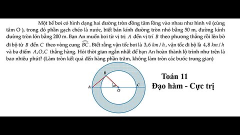 THPT Kim Liên: Một bể bơi có hình dạng hai đường tròn đồng tâm lồng vào nhau như hình vẽ (cùng tâm O