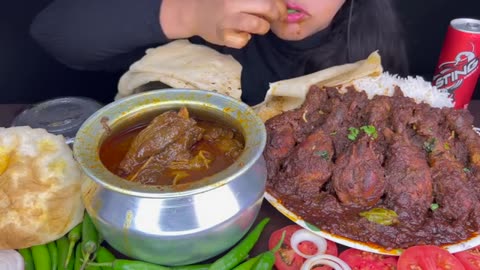 ASMR EATING SPICY MUTTON CURRY,PURI,RUMALI ROTI,CHICKEN CURRY,FOOD EATING VIDEOS*