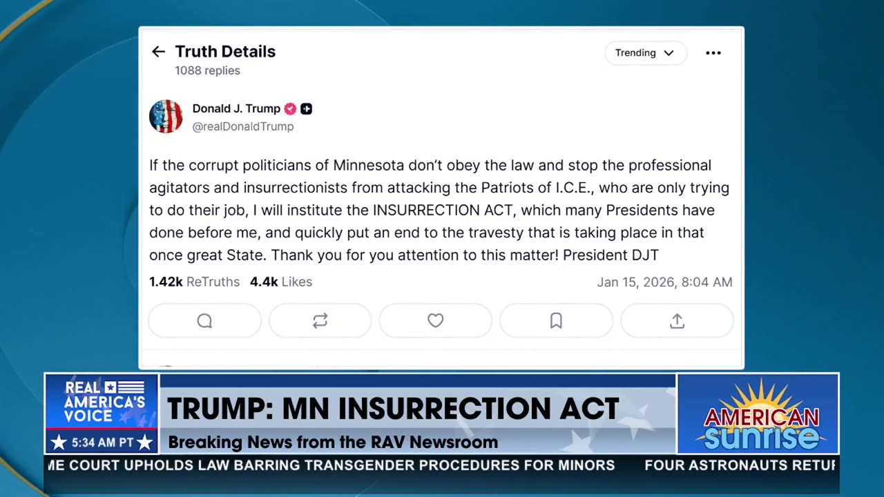 BREAKING: TRUMP THREATENS INSURRECTION ACT IN MINNESOTA