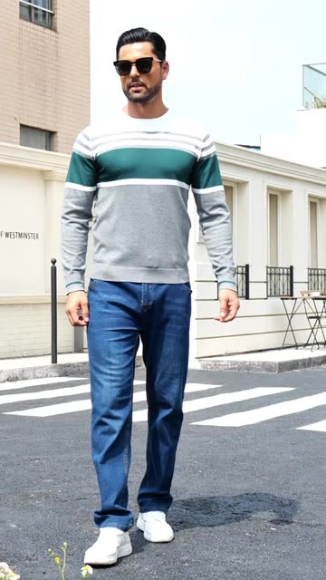 Men’s Everyday Knit Top – Crew Neck Sweater with Contrast Color Blocking
