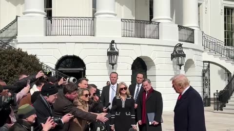 President Donald Trump speaks to the press before departing to CPAC