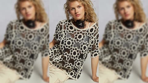 POL Openwork Short Sleeve Crochet Knit Top with Weave Knit Patterns