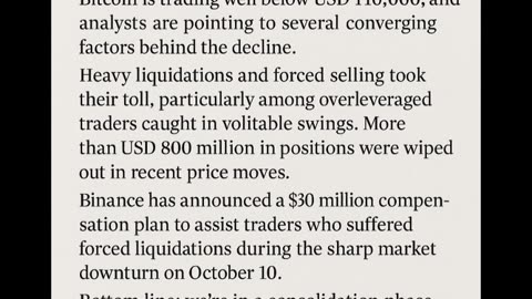 Bitcoin is trading below USD 110,000 as a wave of forced liquidations