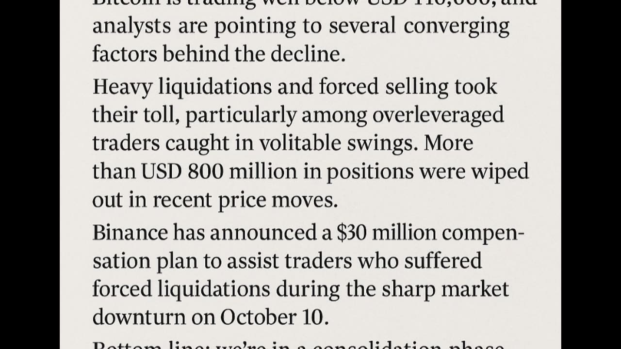 Bitcoin is trading below USD 110,000 as a wave of forced liquidations
