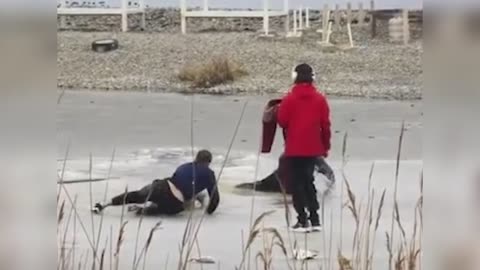 Men rescued a girl who fell through the ice.