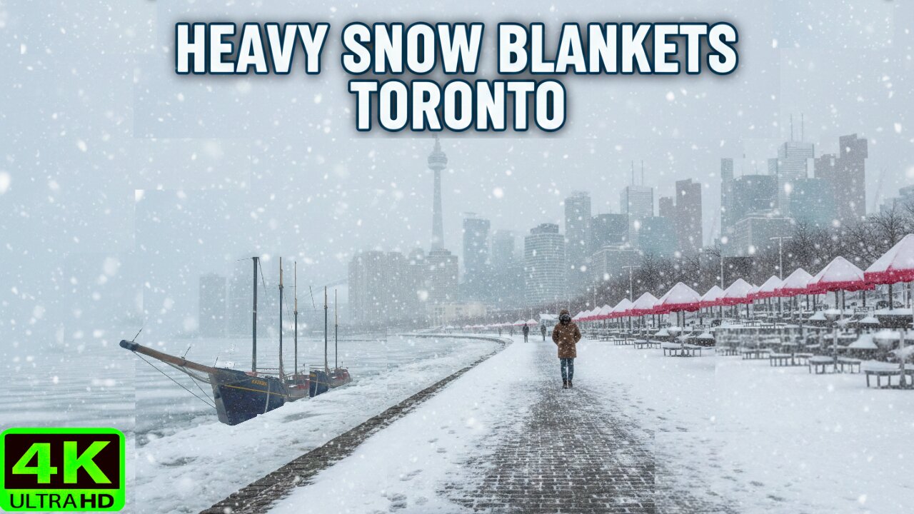 【4K】Toronto Waterfront Snowfall ❄️ Frozen Lake Ontario Canada 🇨🇦