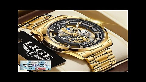 LIGE New Men Watch Skeleton Quartz Wristwatch Gold Skeleton Retro Man Watch Review